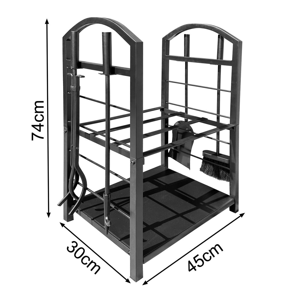 KAMINHOLZREGAL mit Besteck 45x30x74 cm Metall Schwarz - Schwarz, Metall (45/74/30cm) - QUICK STAR