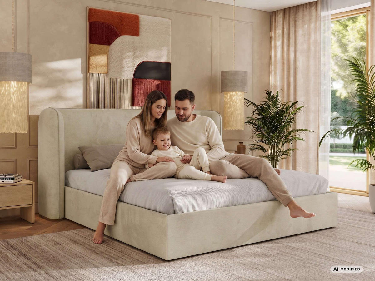 ČALOUNĚNÁ POSTEL EMORA CLASSIC 140/200 - Oranžová Plyš - s pěnovou matrací - pomerančová/černá, textil/plast (140/200cm) - MKS