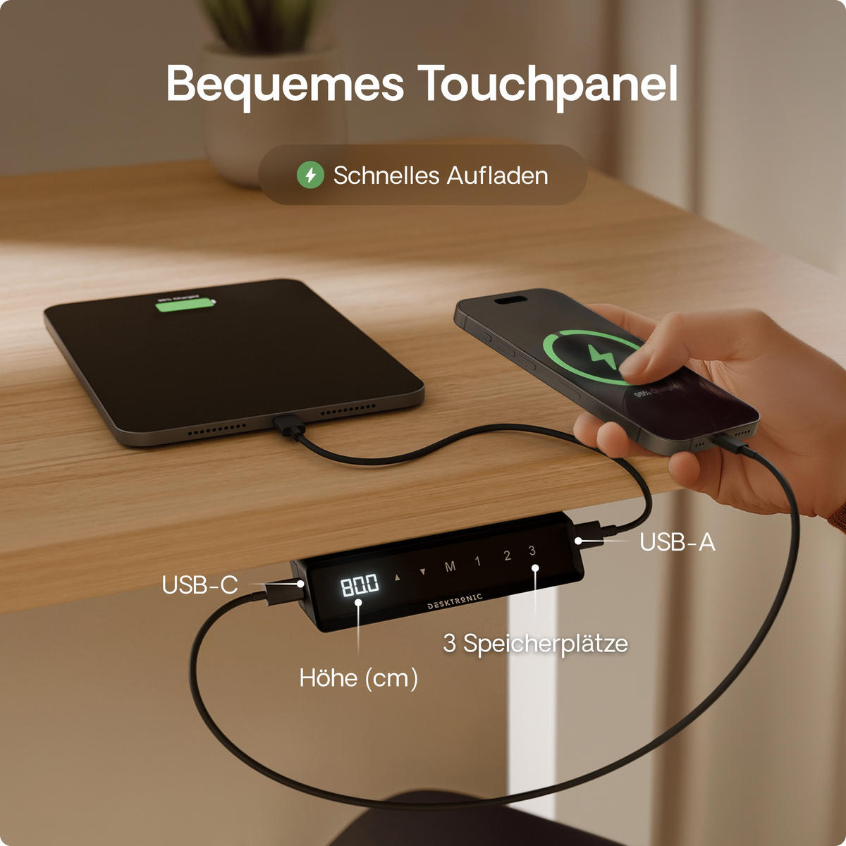 SCHREIBTISCH Elektrisch Höhenverstellbarer HomeOne 160x80cm Weiß/Eiche mit Memory-Funktion, Anti-Kollisions Technologie - Eichefarben/Weiß, Holzwerkstoff (80/160/72cm) - Desktronic