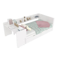 BETT 90/200 cm in Weiß mit Schreibtisch, 2 Schubladen und Regalen - Weiß, Holz (90/200cm) - Flora Grace