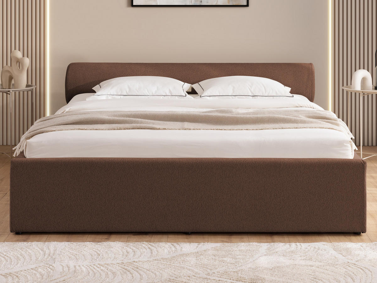 POLSTERBETT 160/200 cm Josy im Designer-Look mit Bettkasten und Lattenrost aus Braun Chenille-Stoff - Schwarz/Braun, Holz/Kunststoff (160/200cm) - S-Style Möbel