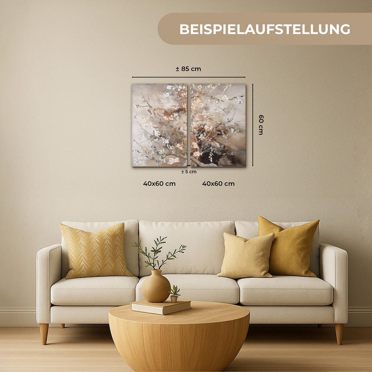 SLIKA NA PLATNU Komplet 2 Kosov 80x60 cm - bež, tekstil (80/60cm) - MuchoWow