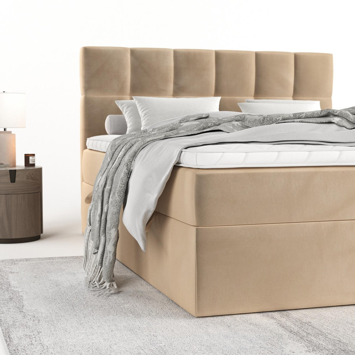 POSTEL BOXSPRING VARENO 180/200 Béžová - černá/béžová, kov/dřevo (180/200cm) - AltaBeds