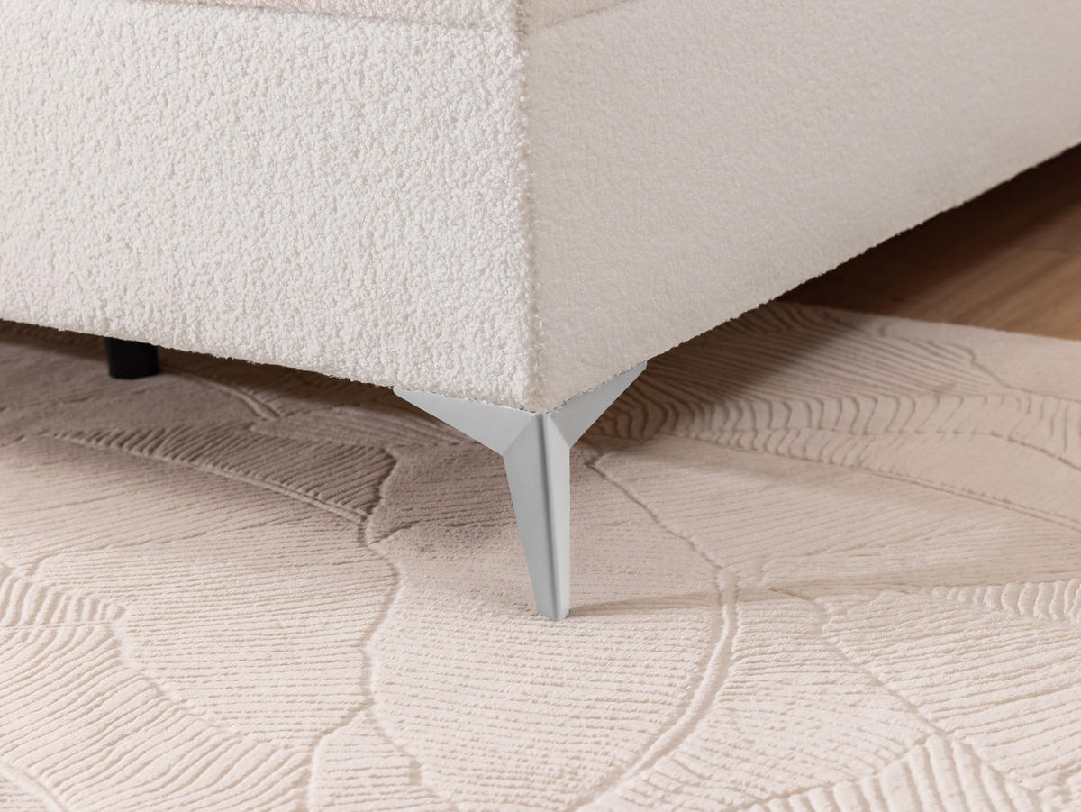 BOXBETT Sonna 160/200 cm Weiß Bouclé-Stoff mit abgerundetem Kopfteil und mit silbernen Metallfüßen - Silberfarben/Weiß, Holz/Textil (160/200cm) - S-Style Möbel