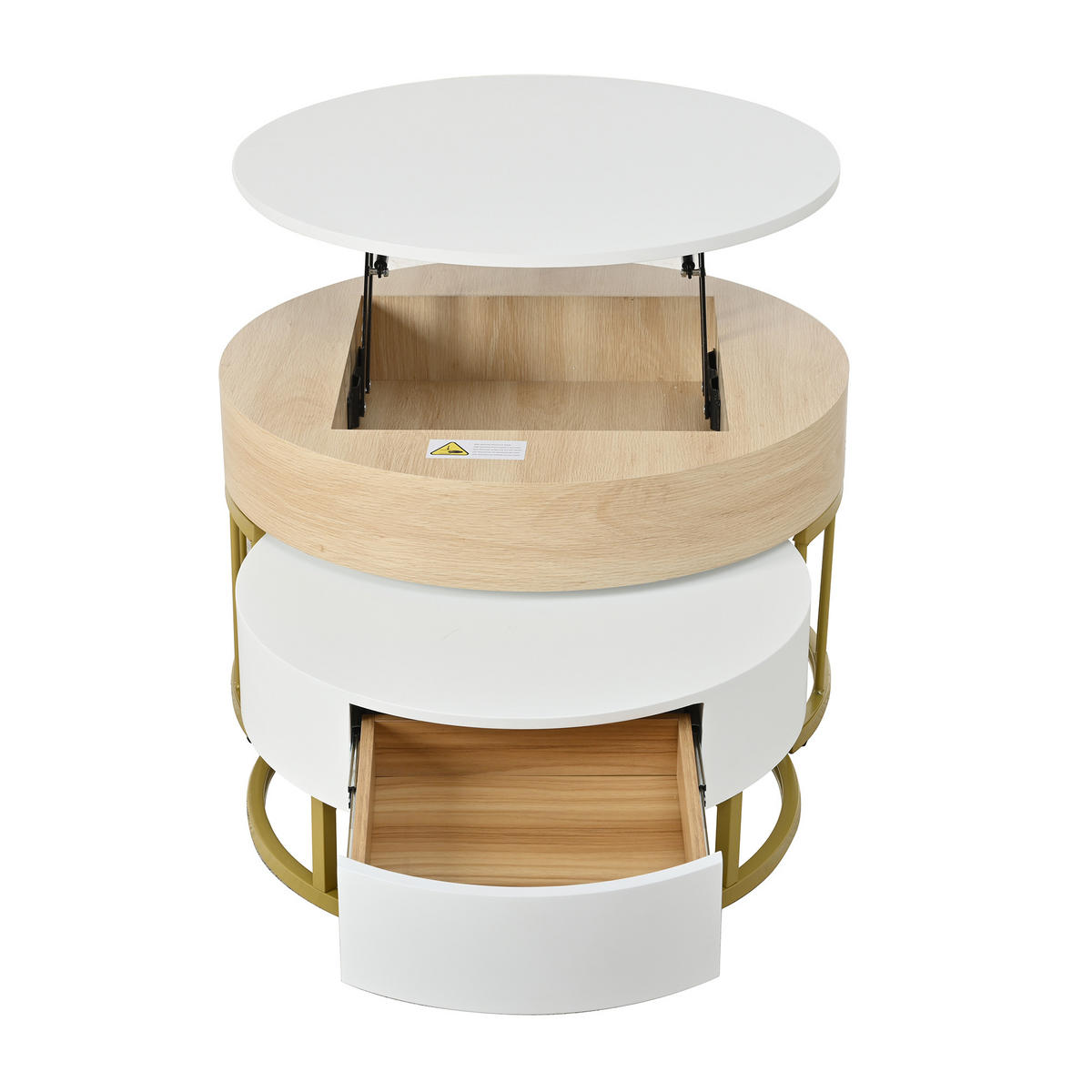 COUCHTISCH Set 2-tlg Gold Hochklappbar 2 Schubladen Satztisch Kombination - Weiß, Holz (78.5/78/22cm) - FLIEKS