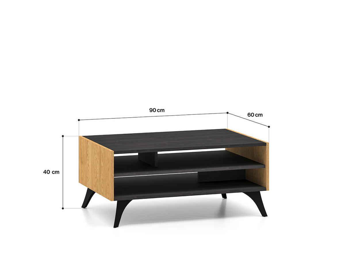 COUCHTISCH Toscania Eiche / Schwarz 90 / 60 / 40cm - Eichefarben/Schwarz, Holz/Holzwerkstoff (60/90/40cm) - Feldmann-Wohnen