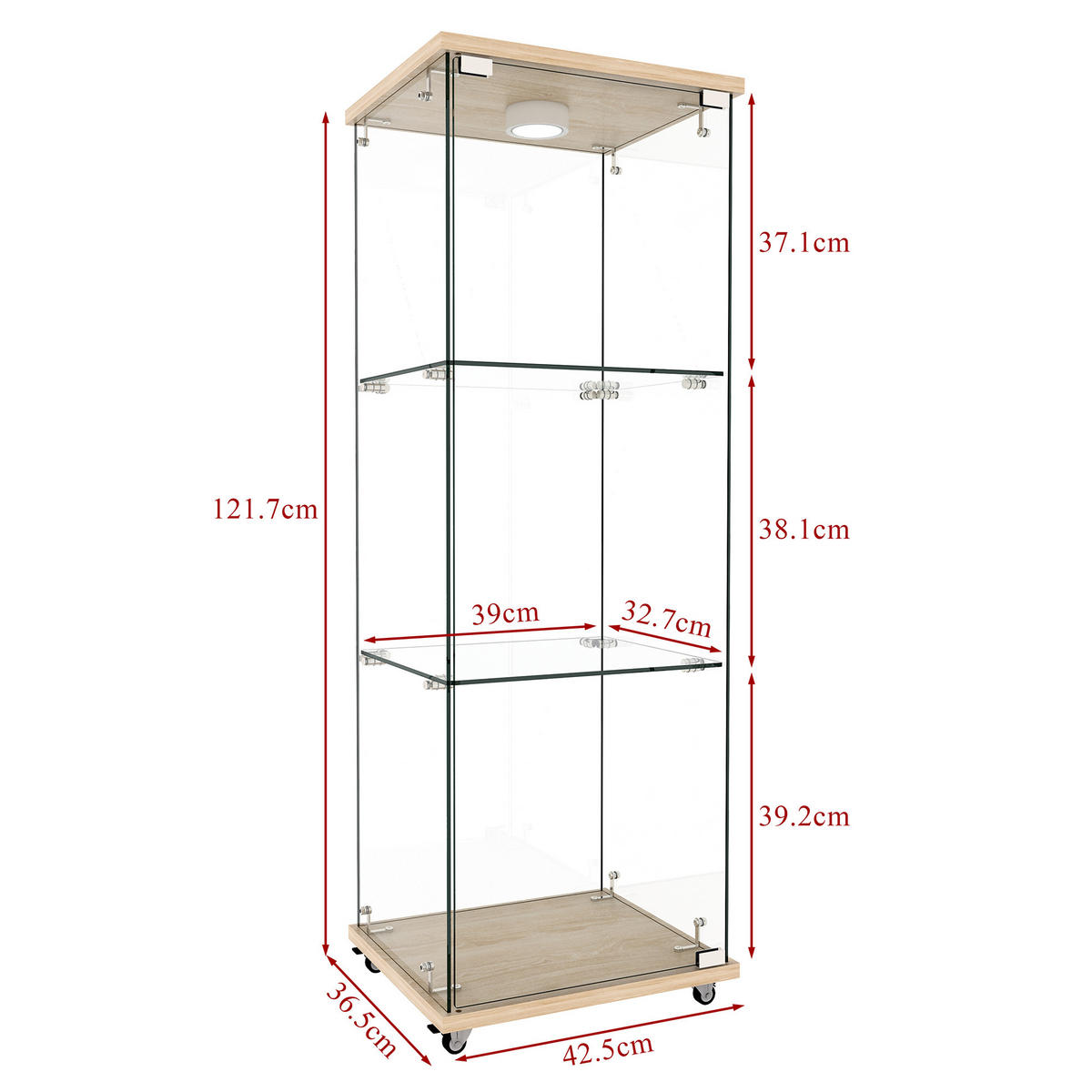 VITRÍNA 36,5/42,5/120 cm s LED osvětlením, z MDF a skla, přírodní - přírodní, kompozitní dřevo (42.5/120/36.5cm) - Redom