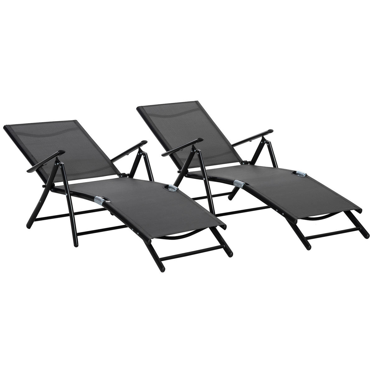 SONNENLIEGE Set mit 2 klappbaren Gartenstühlen mit verstellbarer Rückenlehne 64 x 134 x 95 cm ,Schwarz - Schwarz, Metall (134/95/64cm) - Vallsero