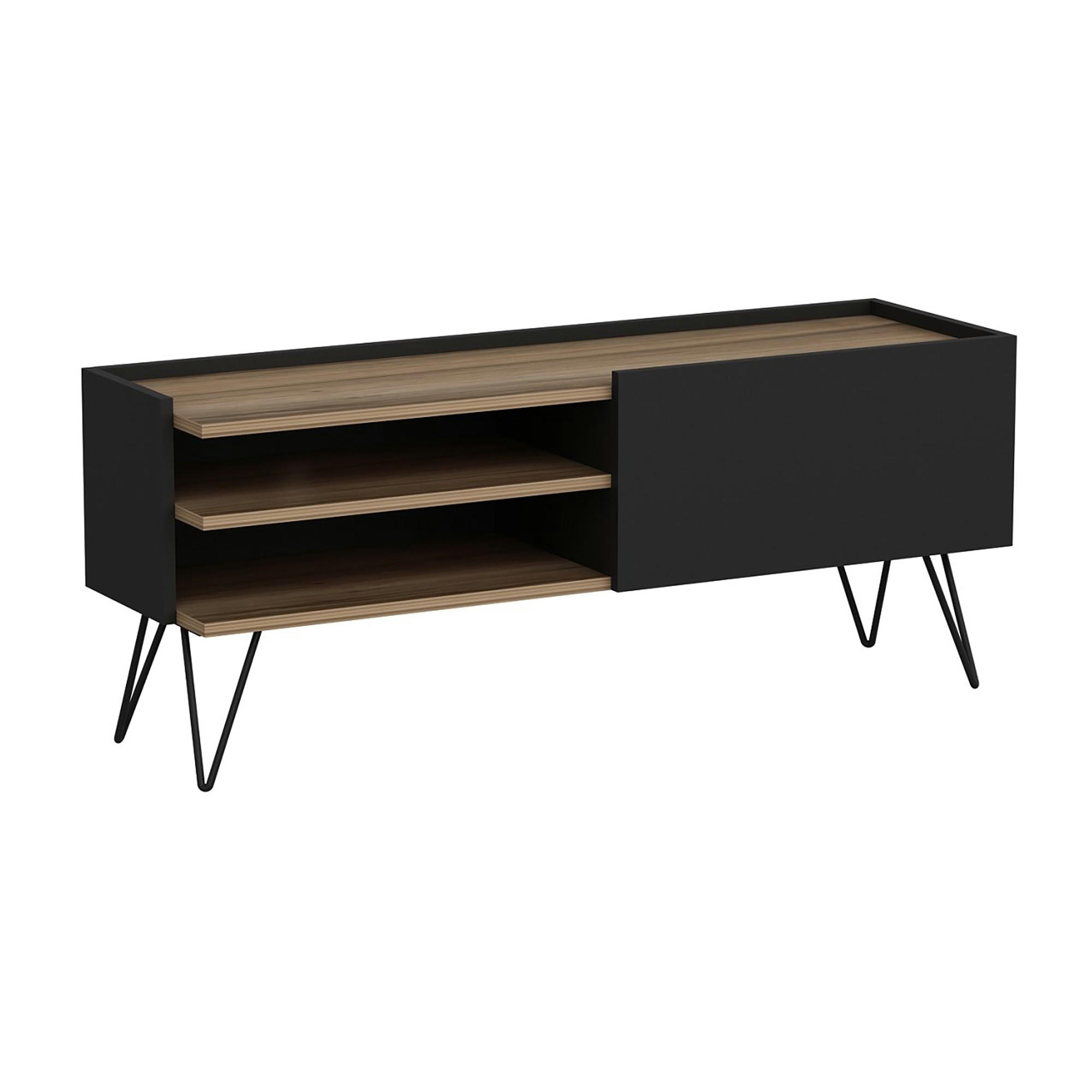 LOWBOARD Dronninglund - Schwarz, Holzwerkstoff/Metall (124/50/37cm) - [en.casa]