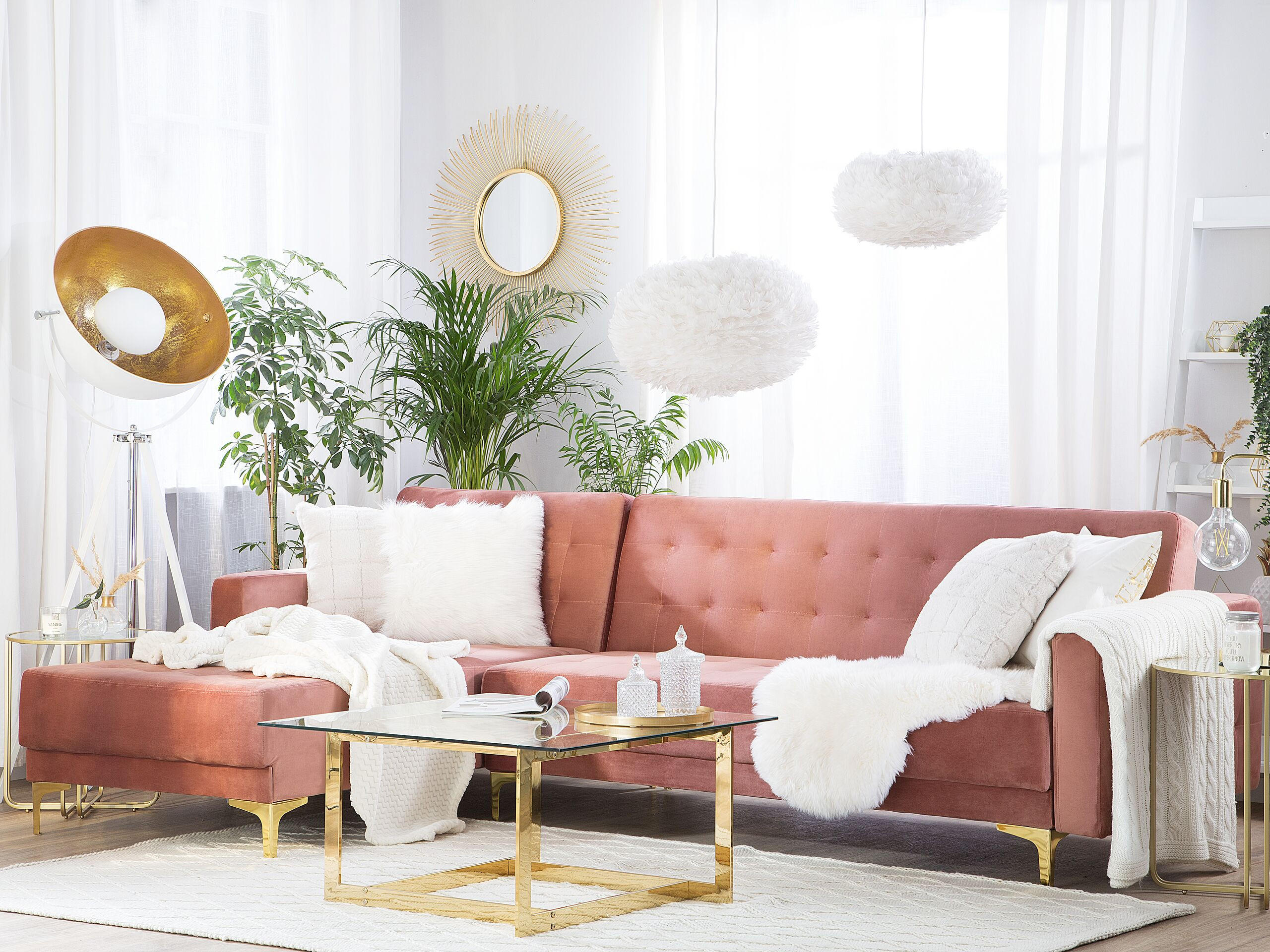 ECKSOFA Samtstoff Rosa linksseitig Aberdeen - Pink, Textil (267/168cm) - Beliani