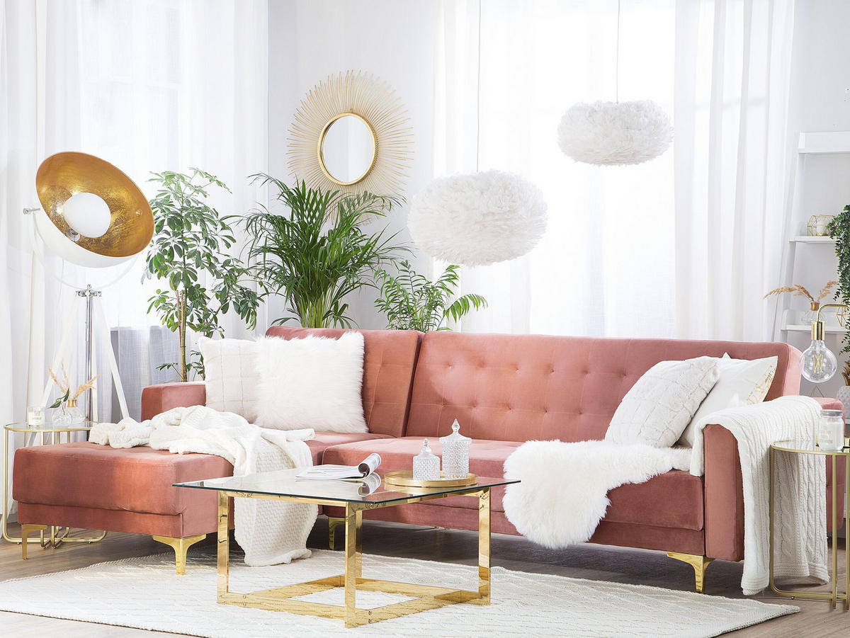 ECKSOFA Samtstoff Rosa linksseitig Aberdeen - Pink, Textil (267/168cm) - Beliani