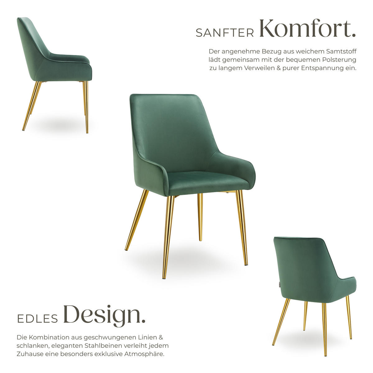POLSTERSTUHL 2er Set Avane 52 x 61 x 89 cm grün - Grün, Textil (52/89/61cm) - tectake