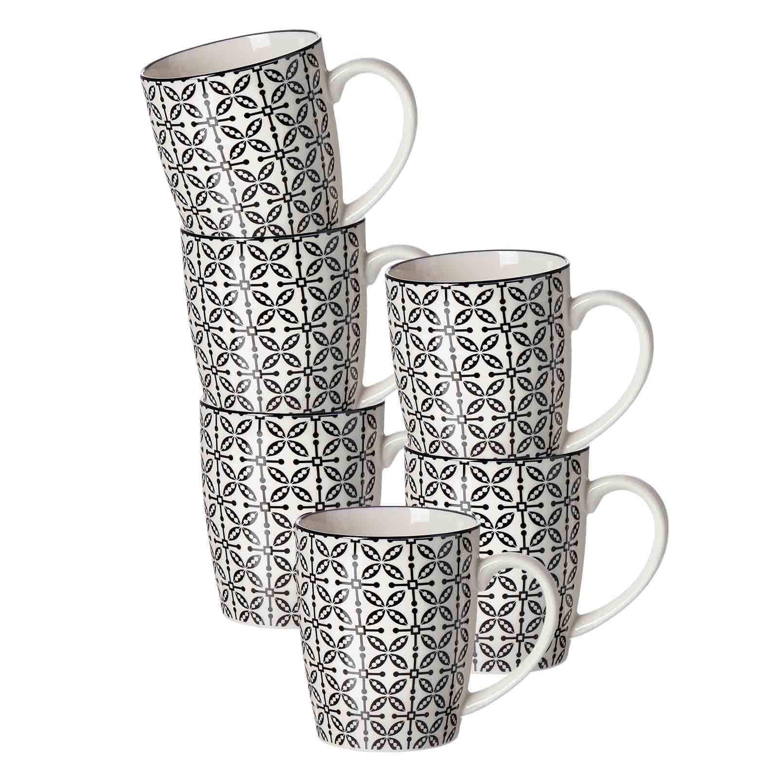HENKELBECHER Takeo Leaves schwarz-weiß 350 ml 6er Set - Schwarz/Weiß, Keramik (0.35L) - Ritzenhoff Breker