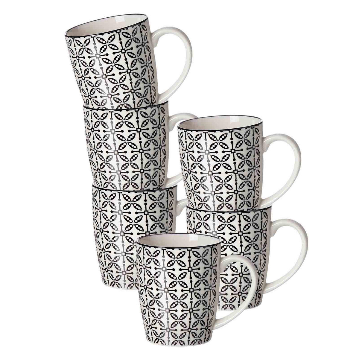 HENKELBECHER Takeo Leaves schwarz-weiß 350 ml 6er Set - Schwarz/Weiß, Keramik (0.35L) - Ritzenhoff Breker