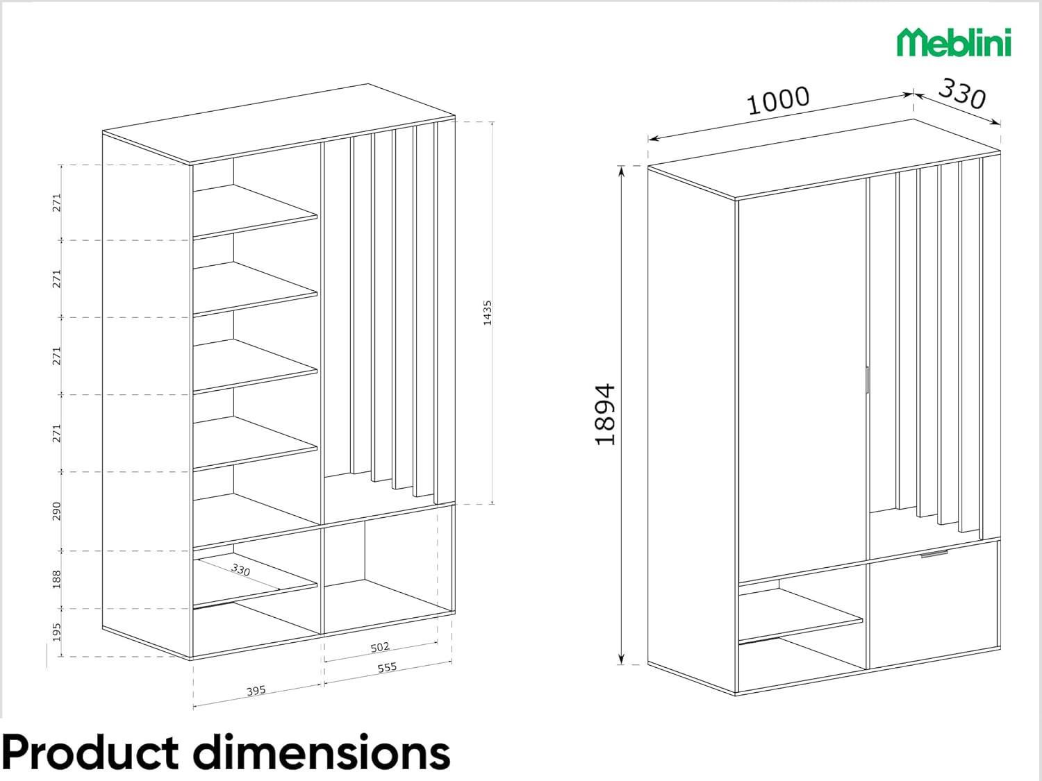 GARDEROBE MILANO UNI - Dunkelgrün, Holzwerkstoff (100/190/33cm) - Meblini