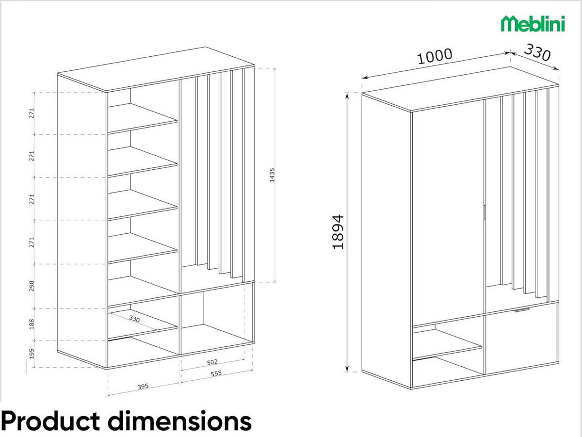 GARDEROBE Milano - Schwarz/Eiche Artisan, Holzwerkstoff (100/189/33cm) - Meblini