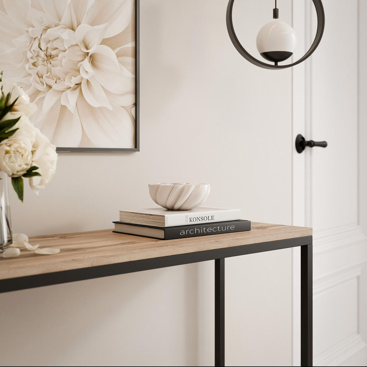 KONSOLENTISCH LORA 80 cm, Schwarz / Eiche Wotan - Eiche Wotan/Schwarz, Metall (30/80/80cm) - Idohome