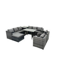 GARTENMÖBELSET mit Hocker 9-Sitzer Grau - Dunkelgrau/Grau, Glas/Kunststoff - Fimous