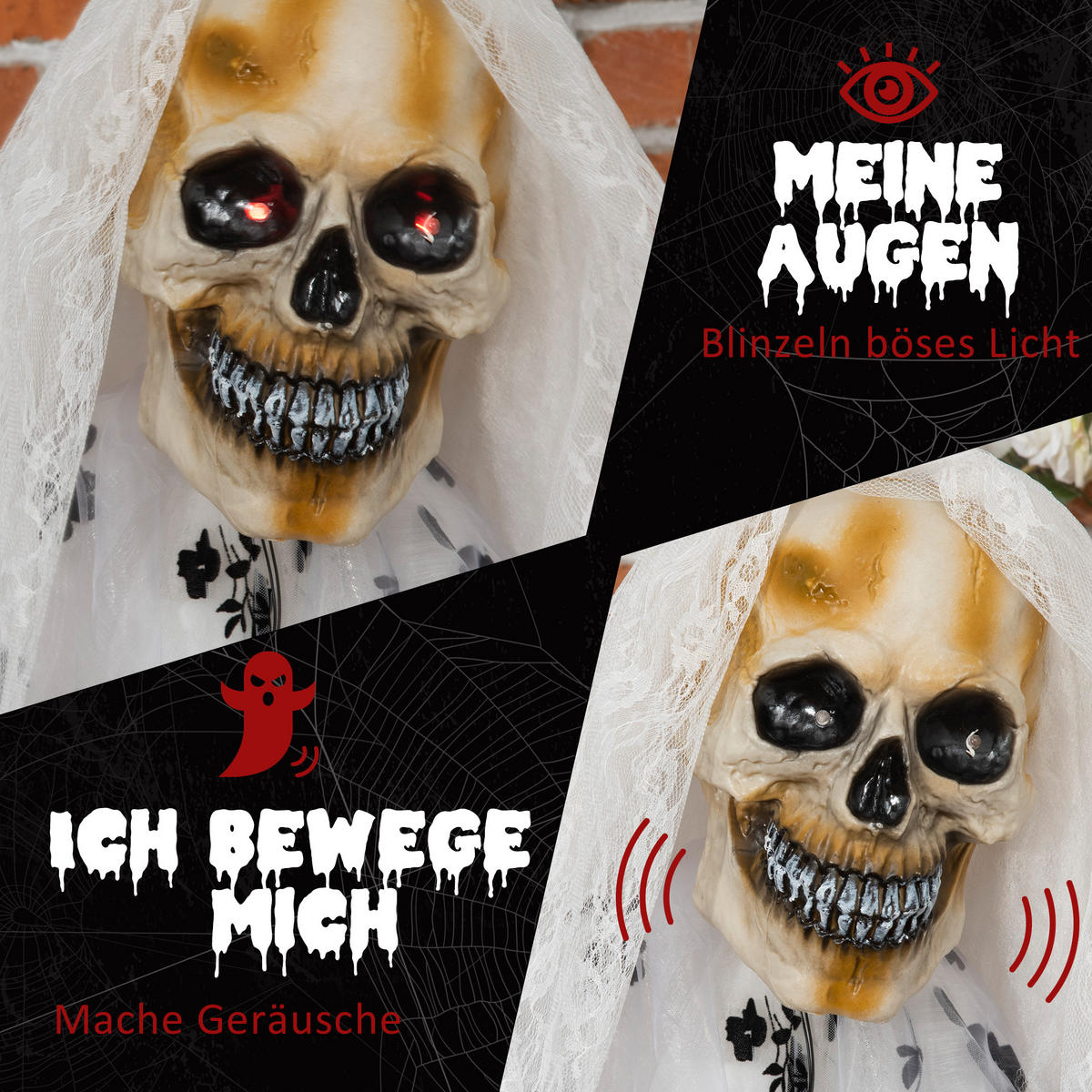 HALLOWEEN HORROR-CLOWN, Weiß, Polyester(100%), PE, PE-Schaumstoff, Stahl, PP - Weiß, Kunststoff (65/178/116cm) - Outsunny