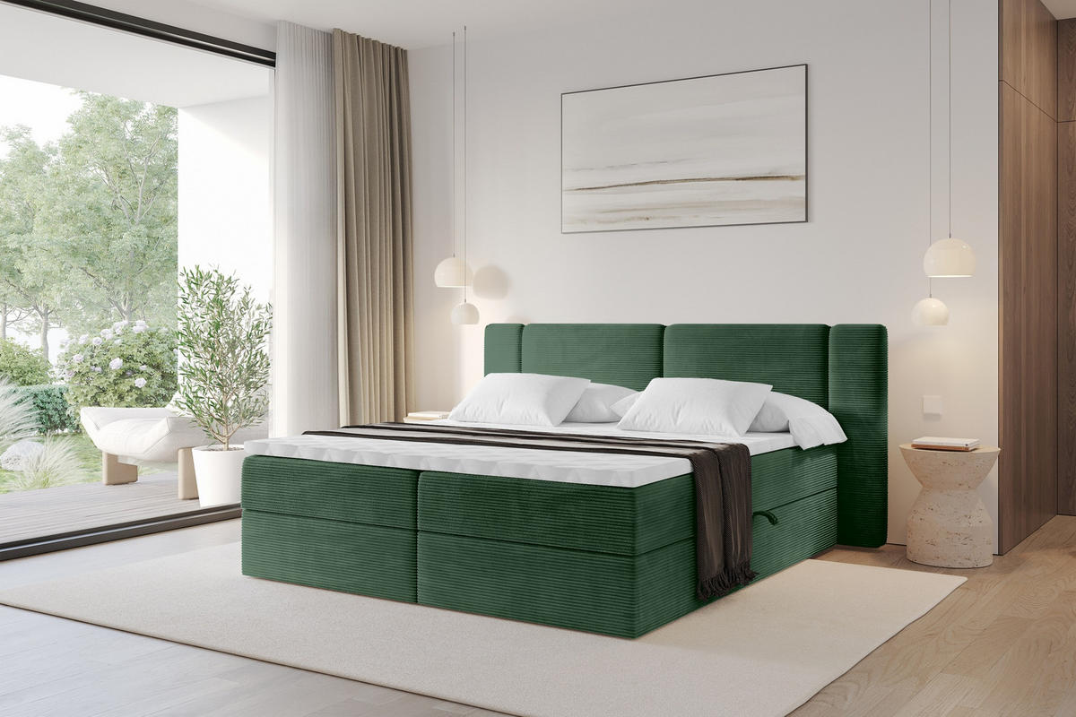 BOXBETT mit Matratze H3 - EVON - 140x200 cm Grün - Grün, Holzwerkstoff (140/200cm) - ALTDECOR