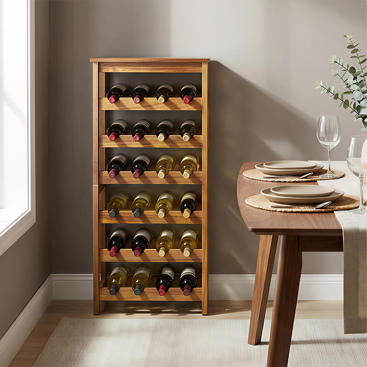 WEINREGAL - Hellbraun, Holz (24/82/36cm) - Relaxdays