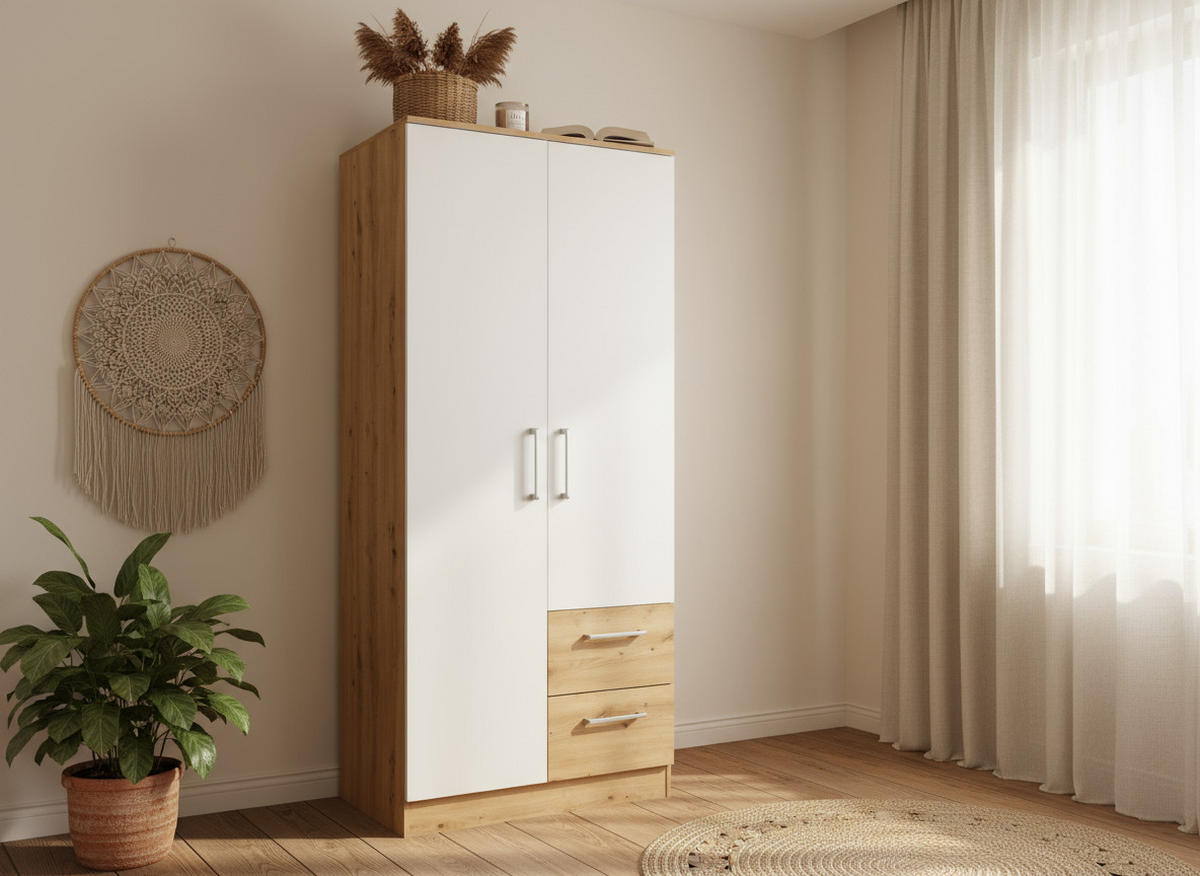 KLEIDERSCHRANK 90/201/54 cm Weiß Artisan Oak mit Drehtüren - Silberfarben/Weiß, Holzwerkstoff/Kunststoff (90/201/54cm) - arthur berndt