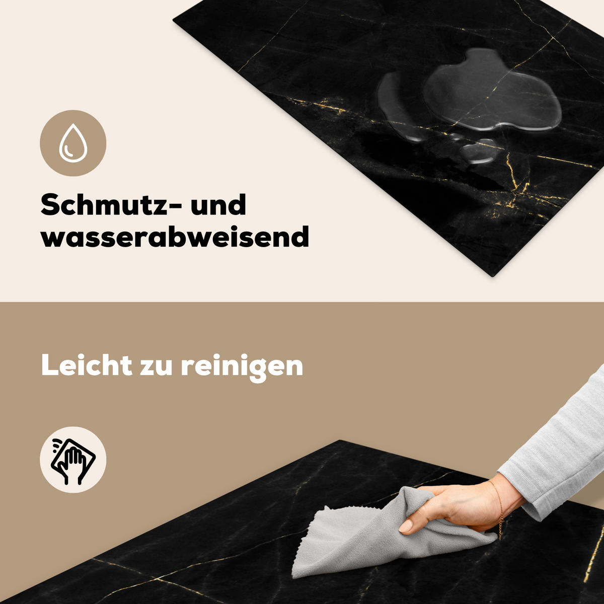 HERDABDECKPLATTE Marmor - Schwarz - Gold - Chic - Marmoroptik - Design Ceranfeldabdeckung 85x52 cm - Schwarz, Kunststoff (85/52/0.2cm) - MuchoWow