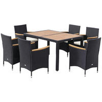 GARTENESSGRUPPE DE-13570 7-teilig mit Tisch & 6 Stühlen, Acacia-Holz Schwarz/Beige - Schwarz, Metall - ComfortXL