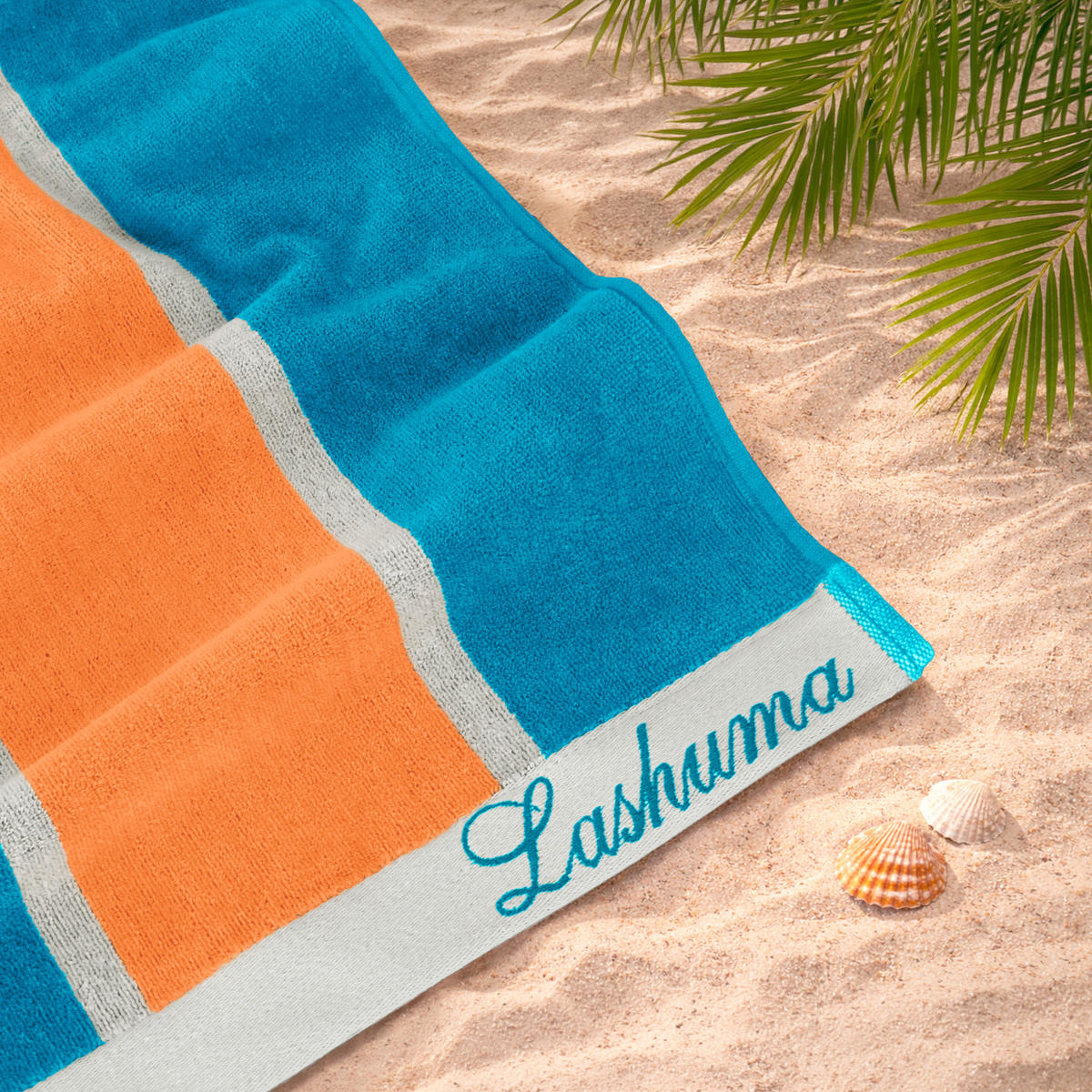 STRANDTUCH Surf 90x180 cm - Blau/Orange, Naturmaterialien (90/180cm) - Lashuma