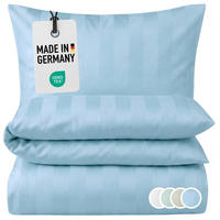 DAMAST-BETTWÄSCHE 155x220 Blau gestreift Bettbezug aus 100% Baumwolle - Made in Germany - Blau, Textil (155/220cm) - Carpe Sonno