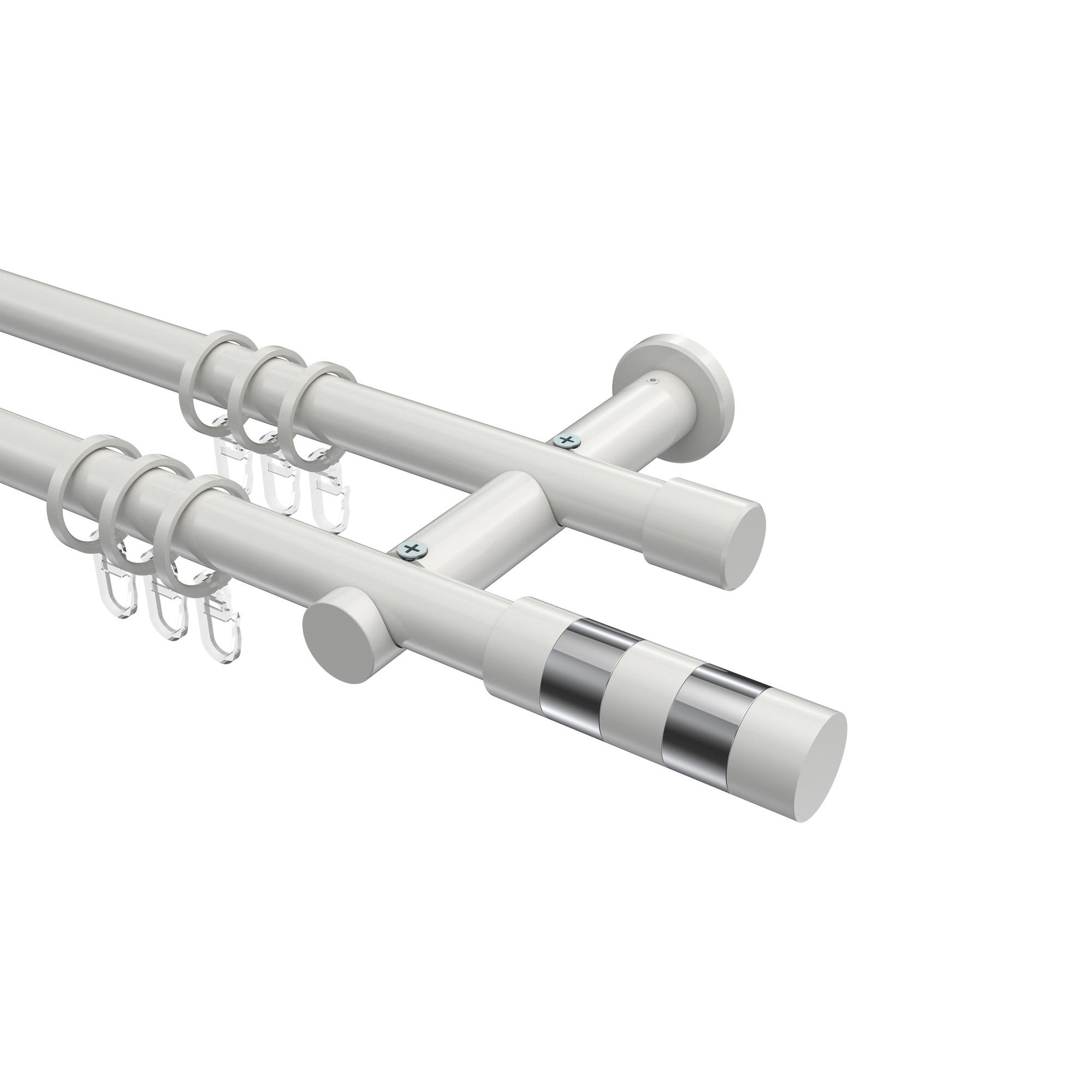 GARDINENSTANGEN-SET Platon Mavell 520 cm (geteilt in 4 x 130 cm), 2-läufig, 20 mm Ø Weiß - Chromfarben/Weiß, Metall (520cm) - INTERDECO