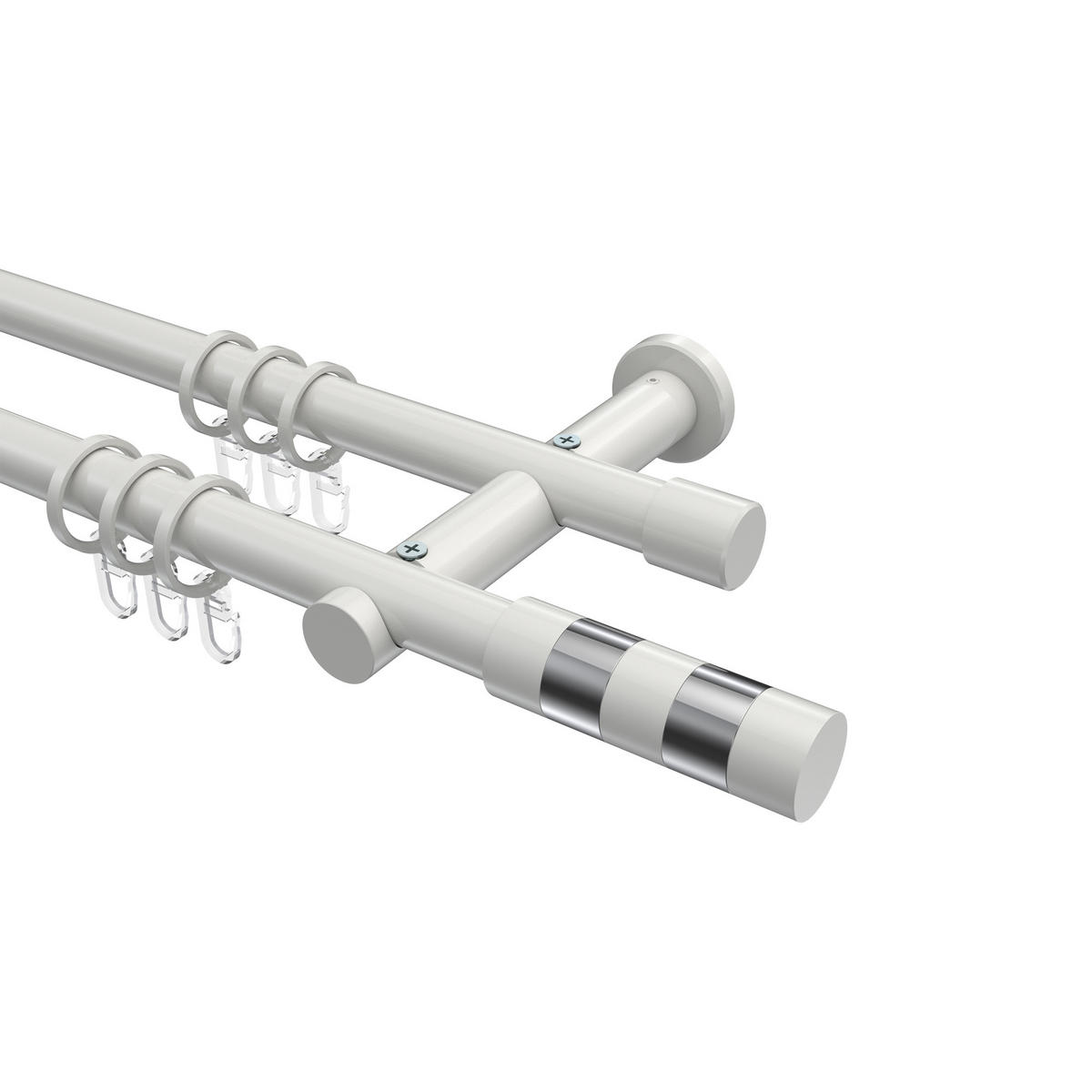 GARDINENSTANGEN-SET Platon Mavell 360 cm (geteilt in 2 x 180 cm), 2-läufig, 20 mm Ø Weiß - Chromfarben/Weiß, Metall (360cm) - INTERDECO