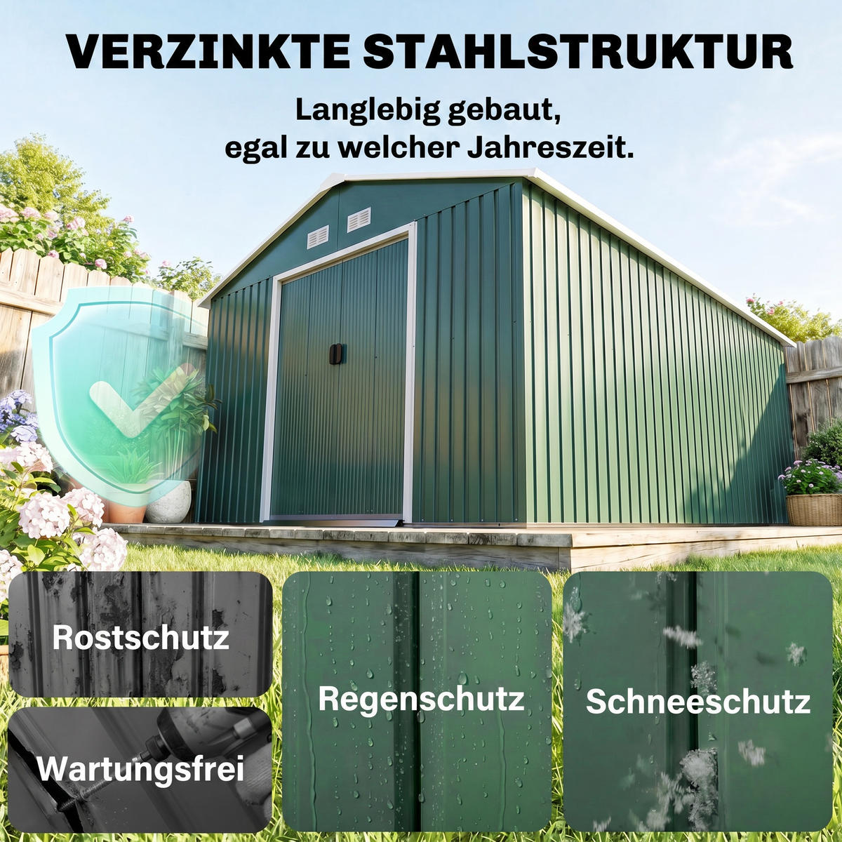 GERÄTEHAUS, Stahl, Dunkelgrün - Dunkelgrün, Metall (340/200/386cm) - Outsunny