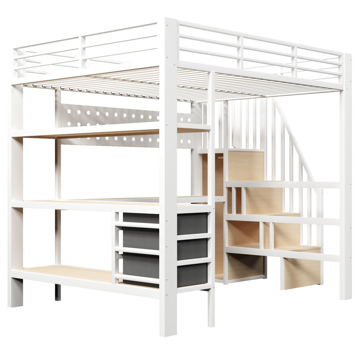 HOCHBETT 140/200 cm aus MDF und Metall mit Schubladen, Weiß - Weiß, Holzwerkstoff (140/200cm) - OKMYHOME