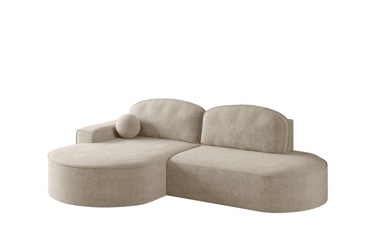 ECKSOFA mit Schlaffunktion und Bettkasten Modena Runden stoff Arena Beige Links - Beige, Holz (179/278cm) - Kaiser Möbel