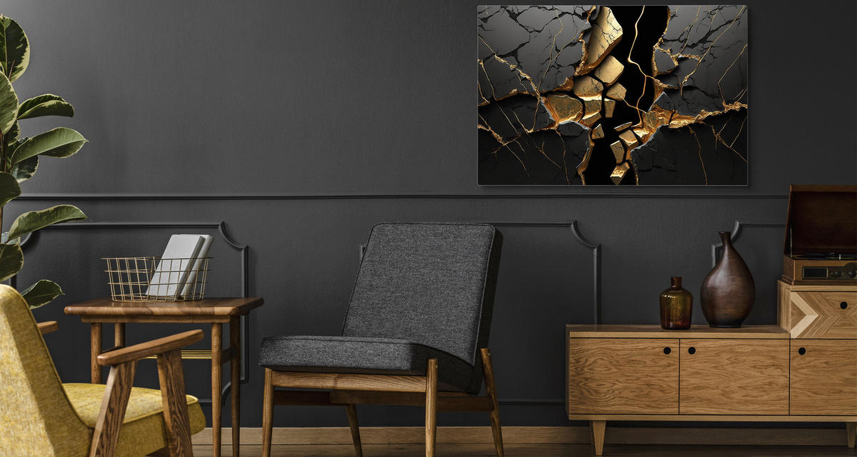 LEINWANDBILD Abstraktion Marmor Muster 3D 40x30 - Beige/Schwarz, Textil (40/30cm) - Muralo