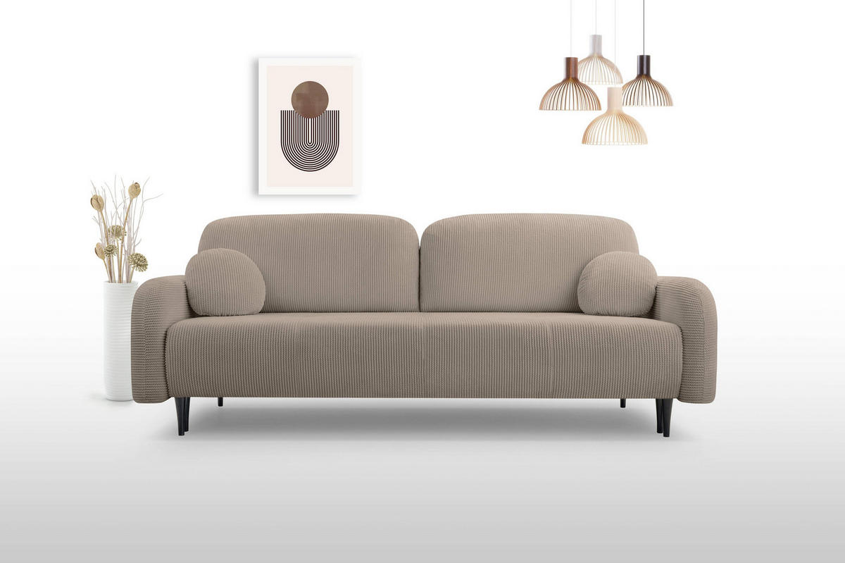 BETTSOFA VIVO Braun Geflochtener Stoff mit Schlaffunktion - Braun, Holz (230/95/102cm) - MASSENO