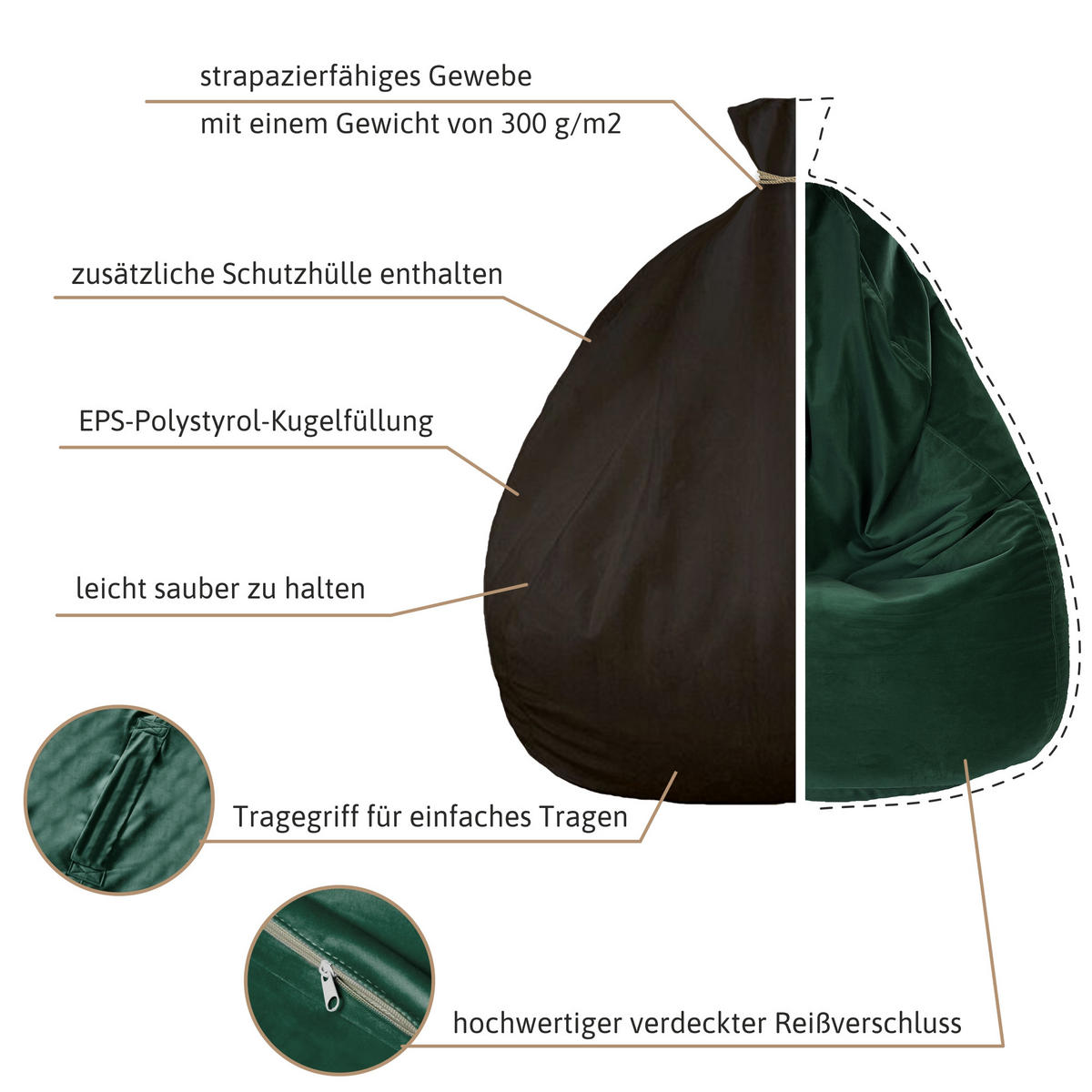 SITZSACK Samtstoff Dark Shadow M - Dunkelgrau, Textil (80/120/80cm) - Dreamroots