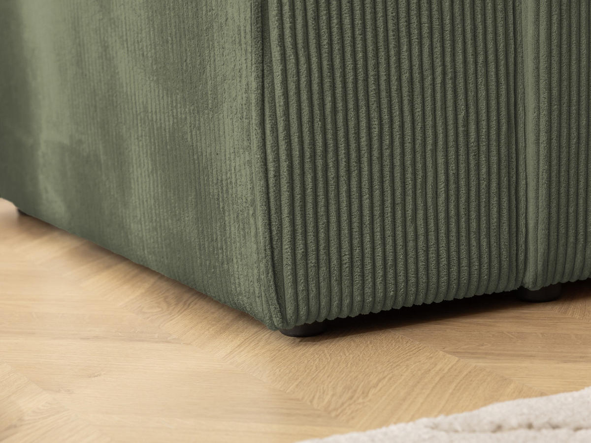 ECKSOFA Rivio mit Schlaffunktion und Bettkasten, Cordstoff Grün - Schwarz/Grün, Holz/Kunststoff (262/149cm) - S-Style