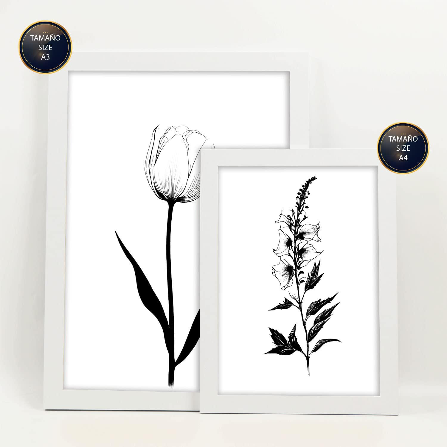 POSTER Set Mit 6 Kleine Blumen Natur Und Botanikdrucke Mit Blumenmotiven In Klassischem Schwarz Und Weiß Innenarchitektur A3 & A4 Weißer Rahmen - Weiß, Papier (29/3cm) - Nacnic