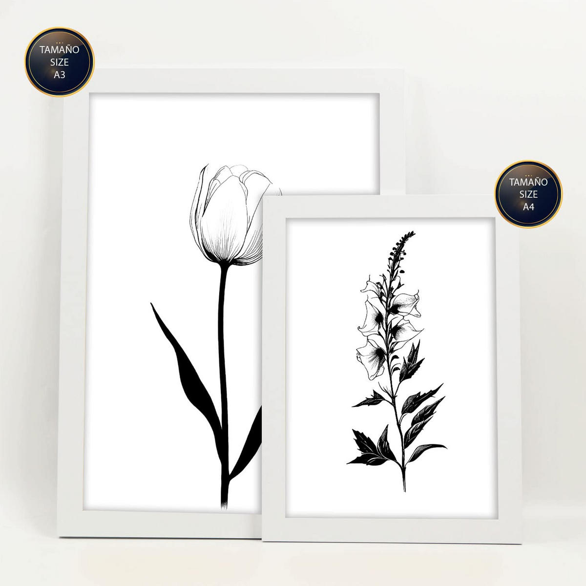 POSTER Set Mit 6 Kleine Blumen Natur Und Botanikdrucke Mit Blumenmotiven In Klassischem Schwarz Und Weiß Innenarchitektur A3 & A4 Weißer Rahmen - Weiß, Papier (29/3cm) - Nacnic