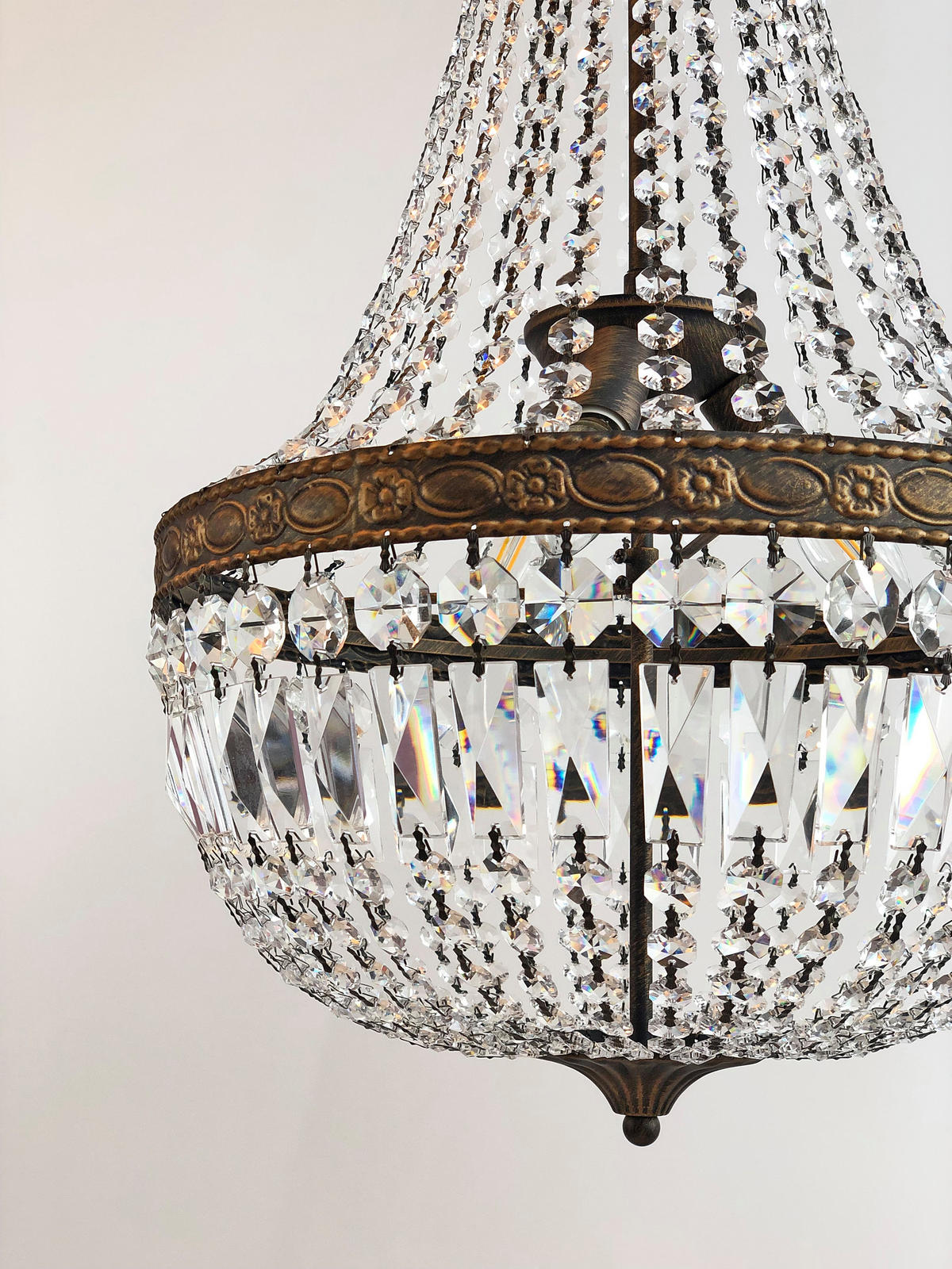 KRONLEUCHTER Korblüster Florence Antik Ø40cm aus geschliffenen funkelnden Kristallen - Braun, Glas (40/40/55cm) - PGA Lights