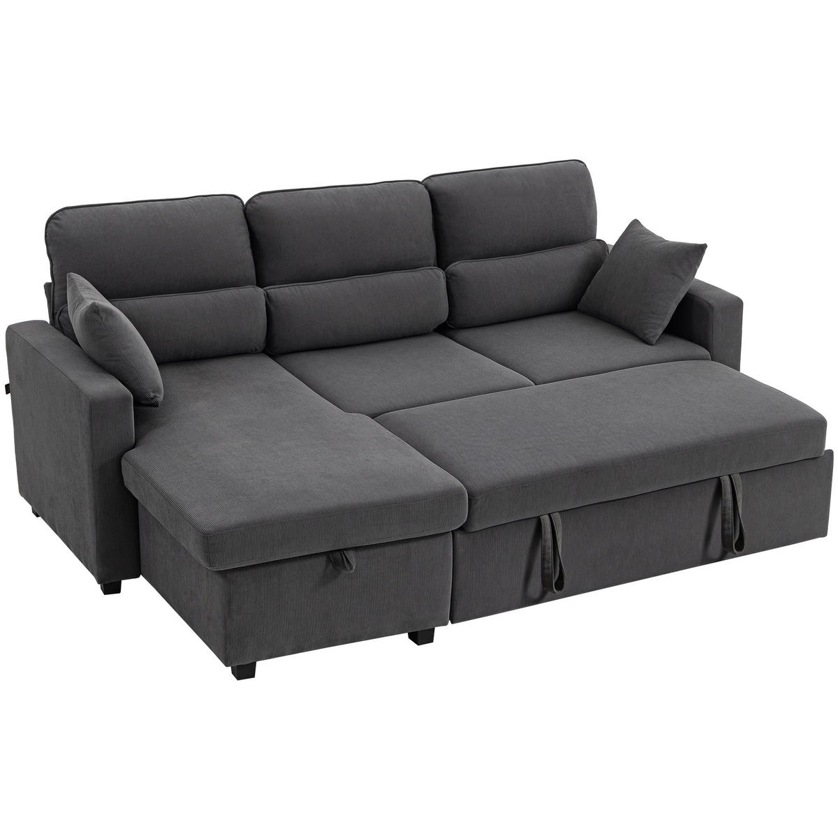 ECKSOFA Dunkelgrau 205/135/76 cm mit Bettfunktion und Stauraum - Dunkelgrau, Metall (205/135cm) - PANGIVO