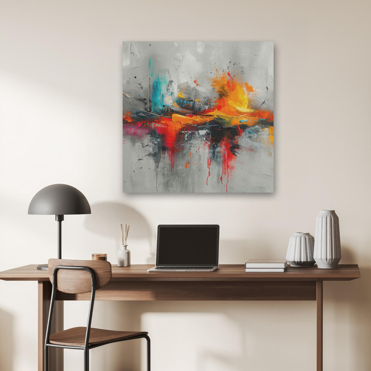 AKUSTIKBILD Moderne Kunst - Orange - Grau - Abstrakt Akustikpaneele 80x80 cm - Hellgrau, Kunststoff (80/80/0.9cm) - MuchoWow