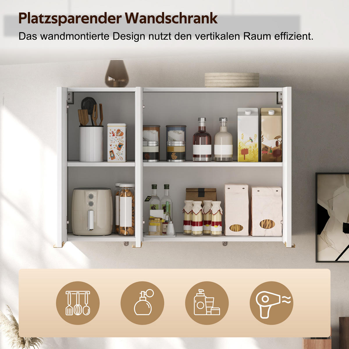 HÄNGESCHRANK DE-38748 90/29/60 cm 3 Türen und Wellenstruktur Weiß - Weiß, Holzwerkstoff (90/60/29cm) - ComfortXL