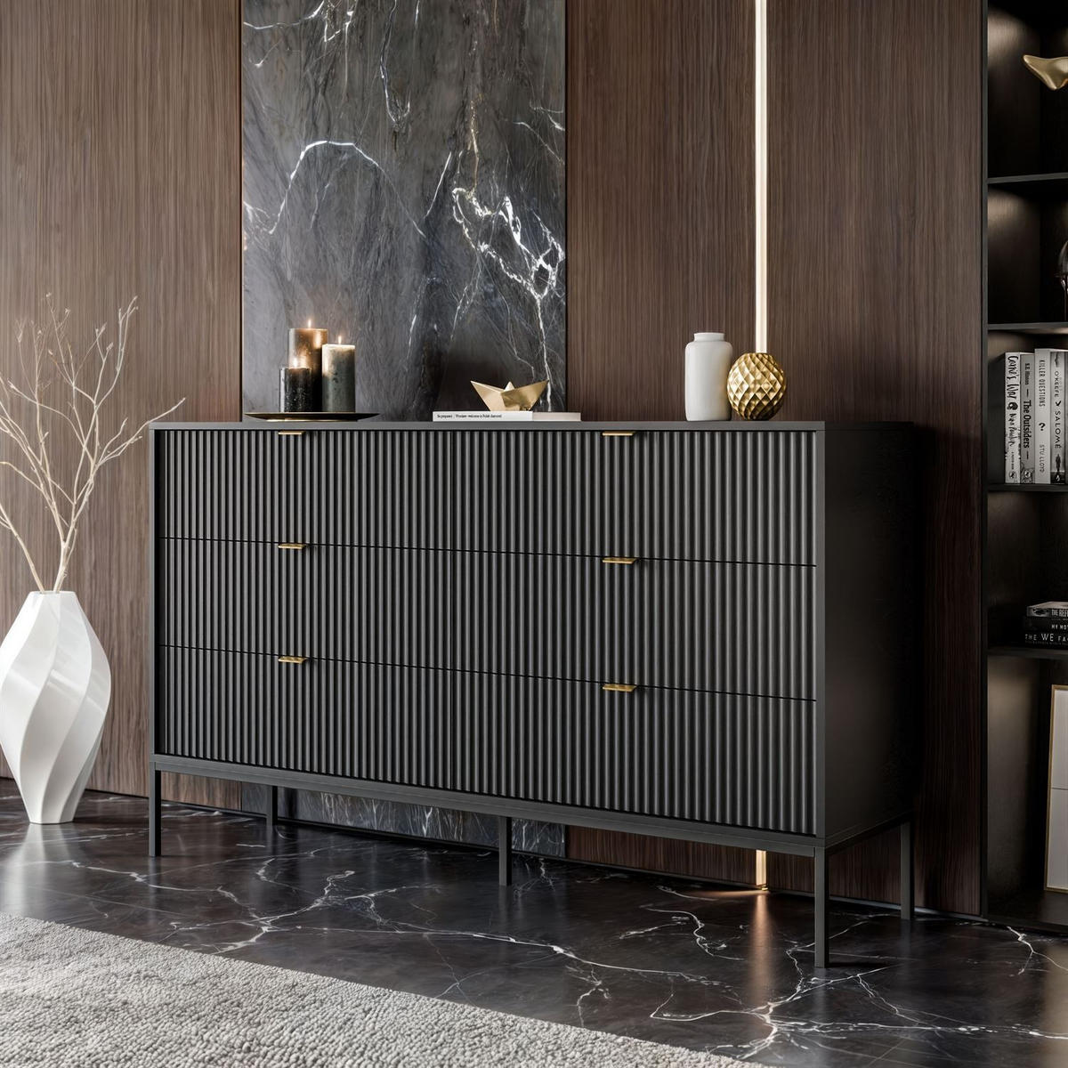 KOMMODE CORTADO KS154 MIT SCHUBLADEN SCHWARZ - Schwarz, Holzwerkstoff (154/91/39cm) - Lookway