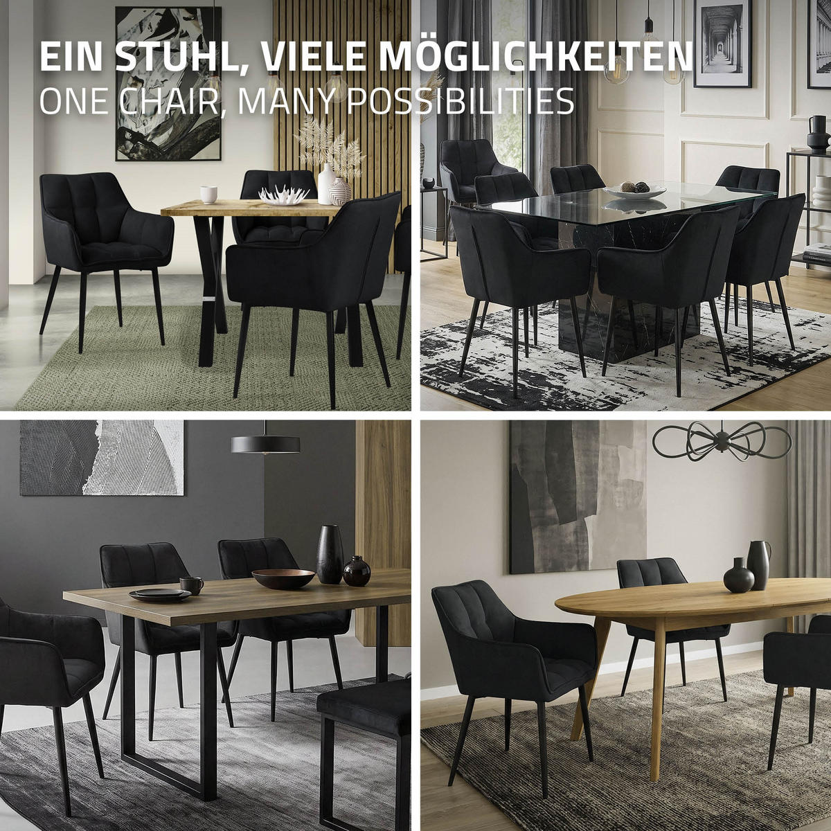 JÍDELNÍ ŽIDLE, SADA 2 KS, černá froté látka - černá, kov/textil (63/90/57cm) - ML-DESIGN