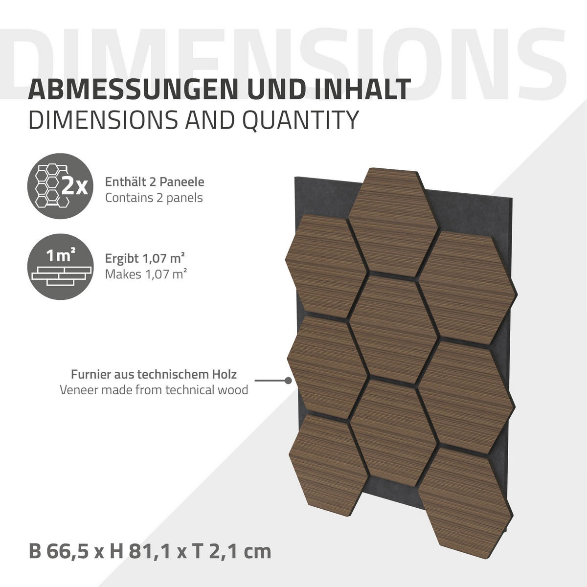 AKUSTIKPANEEL Echtholz 2er Set Braun Hexagon - Braun, Holzwerkstoff (2.1/81.1/66.6cm) - ML-DESIGN