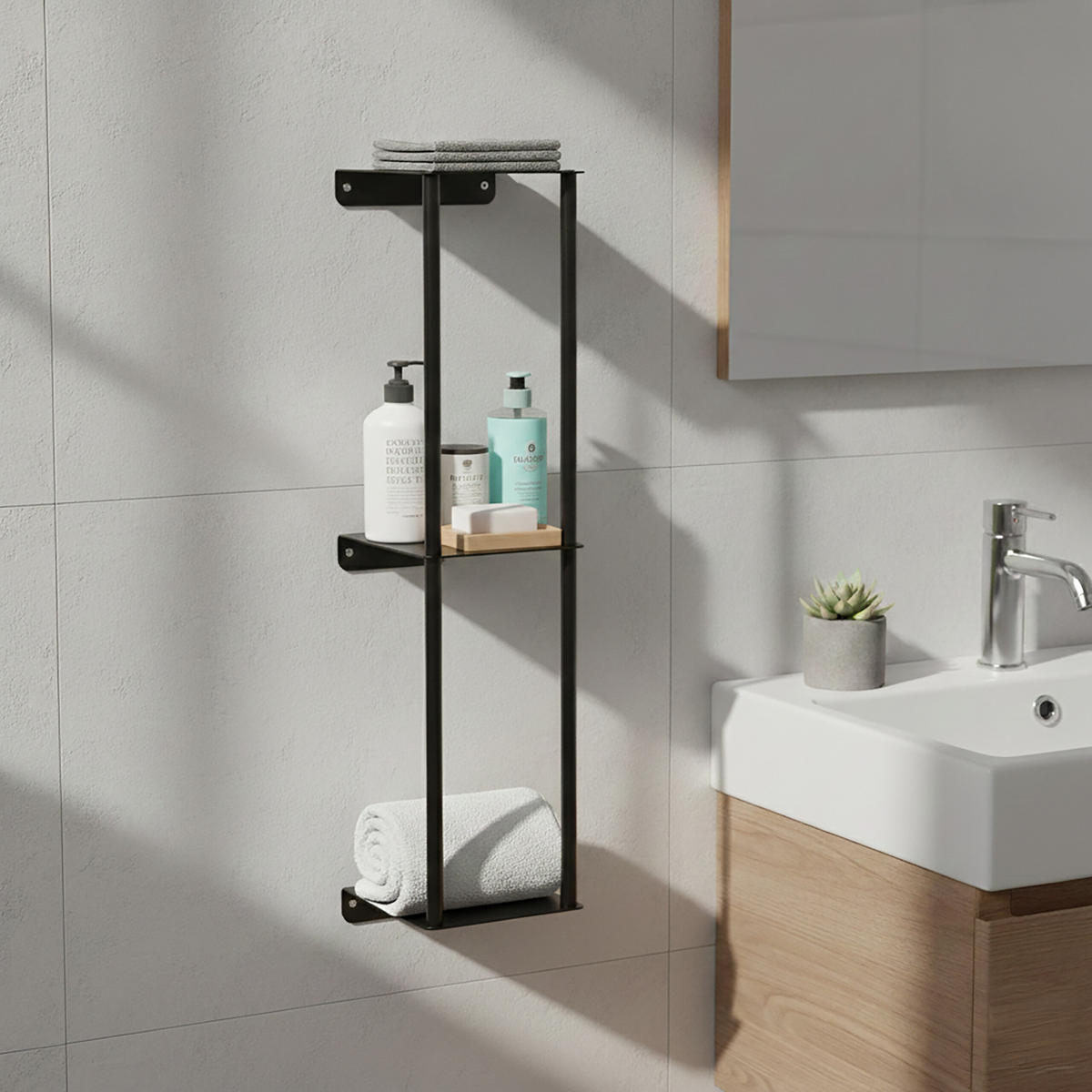 STENOVÝ vešiak na uteráky - čierna, kov (20/83.5/20cm) - Relaxdays