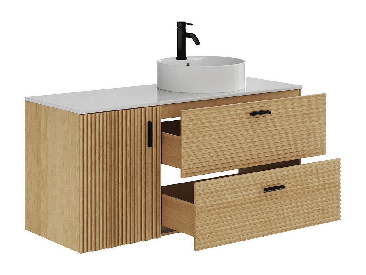 DOPPELWASCHTISCH - 120 cm x 46 cm - holz - naturfarben hell Sarone - Weiß, Holz (120/55/46cm) - Vente-Unique